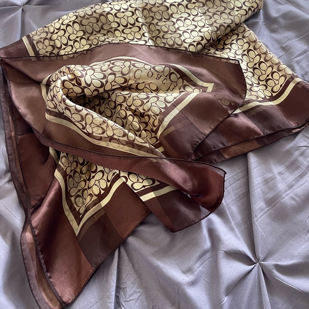 Large Brown and Cream silk Coach Scarf